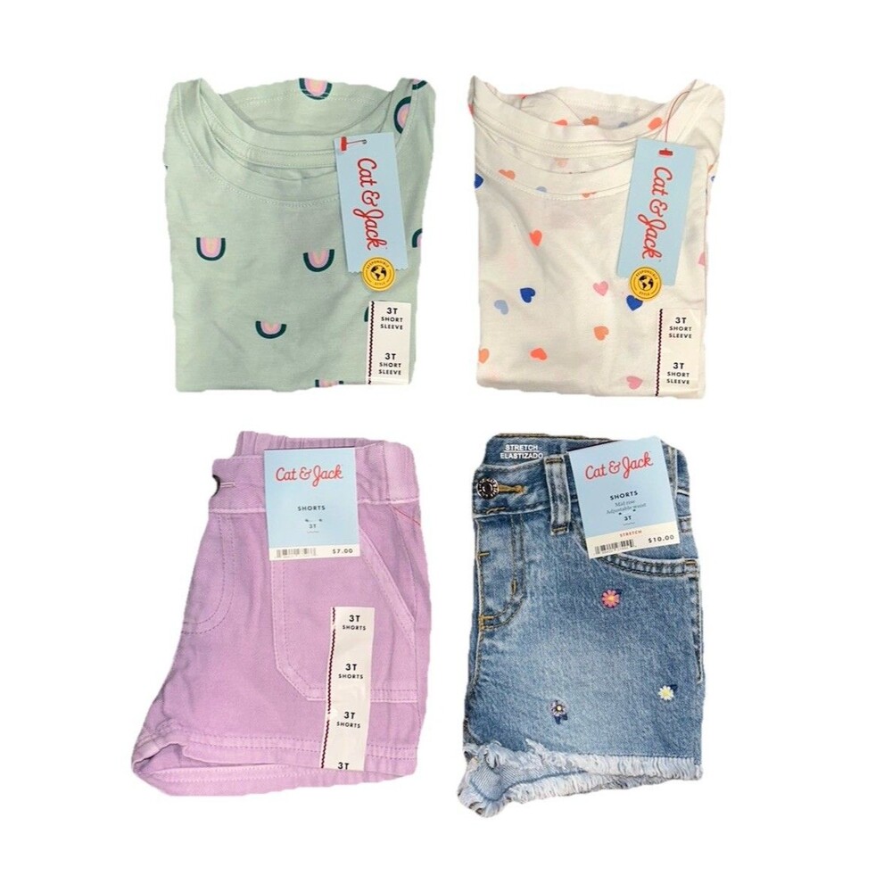 Cat & Jack Baby Girl 3T Clothing Lot 2 Shirts 2 Shorts NWT